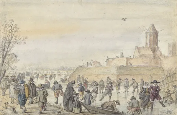 Winter Scene on the Frozen Canal near the Kalverhekkenpoort, Kampen av Hendrick Avercamp