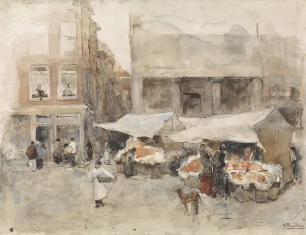 Markt met bloemenstalletjes av George Hendrik Breitner