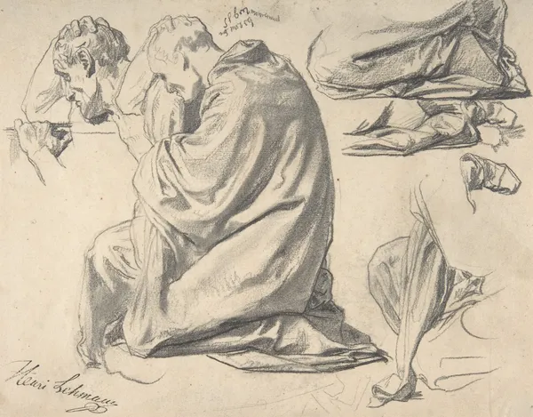 Kneeling Draped Male Figure, Facing Left av Henri Lehmann