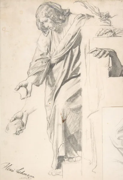 Standing Draped Female Figure (19th century) av Henri Lehmann