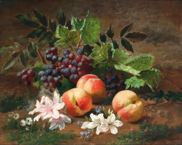 A Forest Still Life with Peach and Grapes av Henri Rousseau