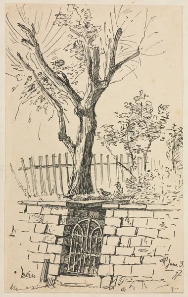 Tree on Top of a Stone Wall, Cleveland av Otto Henry Bacher