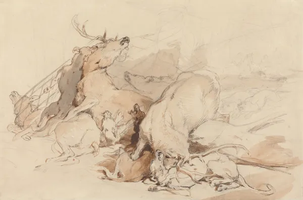 Hounds and Hunters Attacking Deer av Sir Edwin Henry Landseer