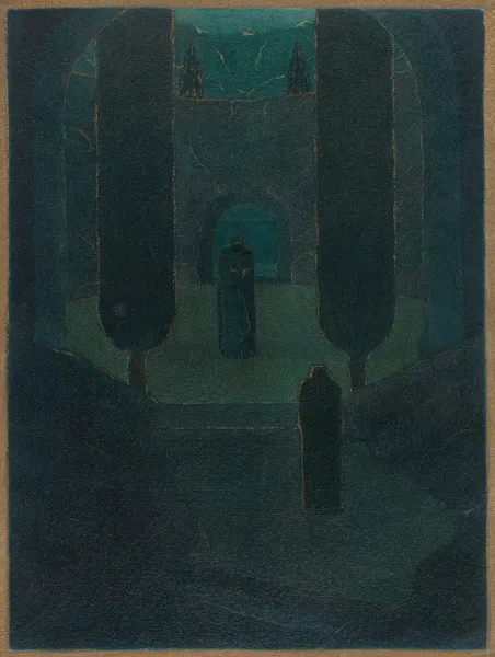Cloaked Figures in a Dark Garden av Herbert Crowley