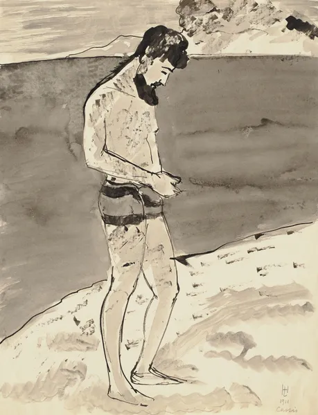 Bärtiger Mann in Badehose an der Côte d’Azur av Hermann Lismann