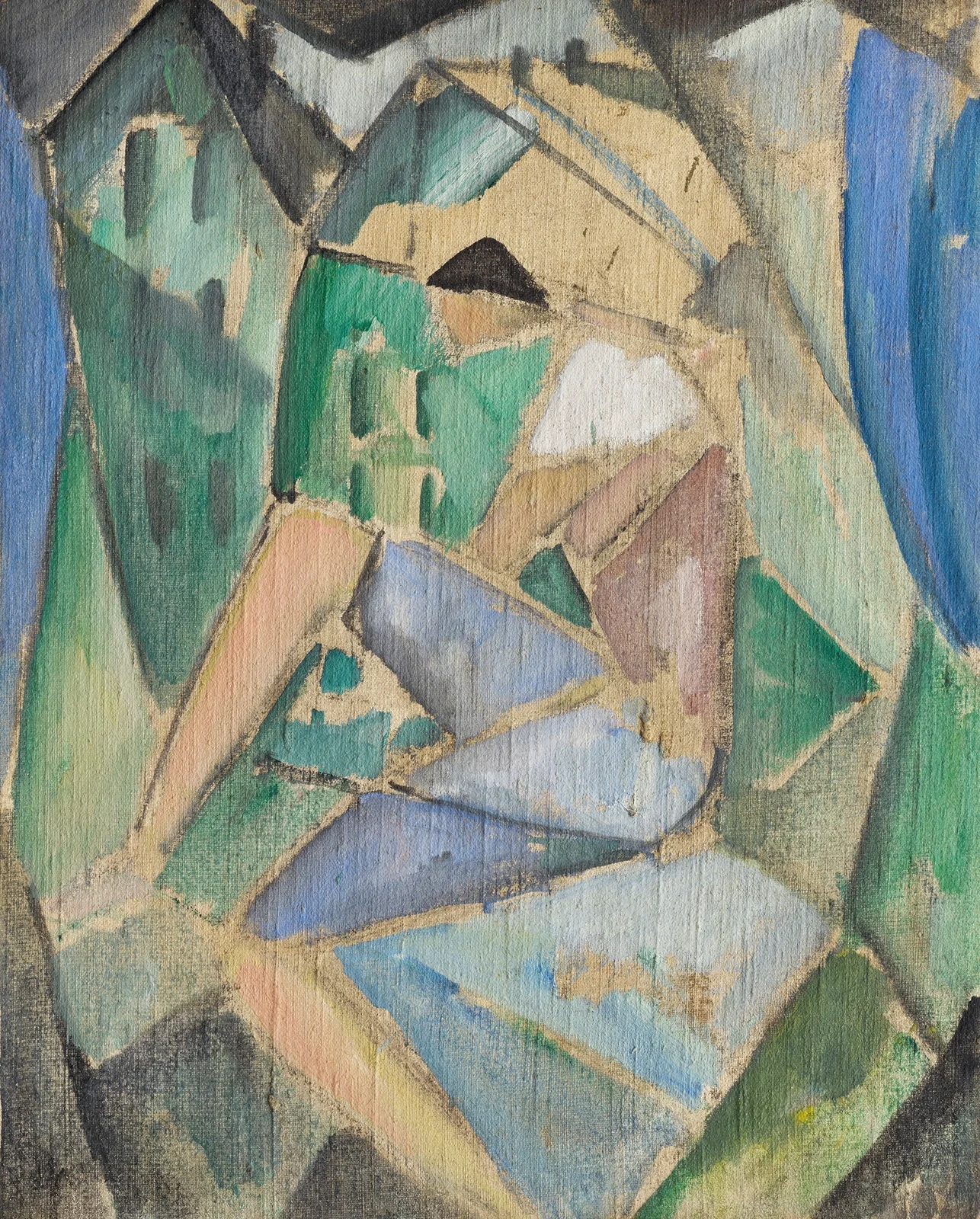 Kubistische Figur mit Häusern av Hermann Stenner