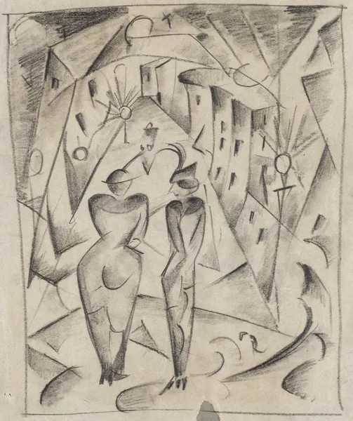 Zwei Frauen auf der Straße av Hermann Stenner