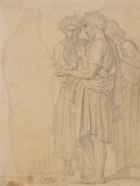 Groupe de trois hommes drapés av Jean-Hippolyte Flandrin