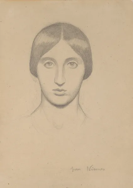 Head of a Woman; Study for a mural in the Church of Saint-Paul, Nîmes av Jean-Hippolyte Flandrin