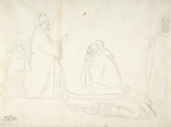 Miracle of St. Sylvester; the Raising of Two Pagan Priests, after Maso di Banco, S. Croce, Florence av Jean-Hippolyte Flandrin