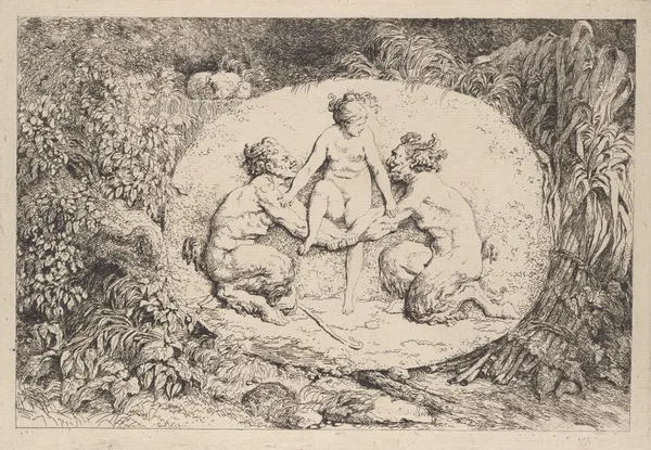 Nymph supported by two satyrs av Jean-Honoré Fragonard