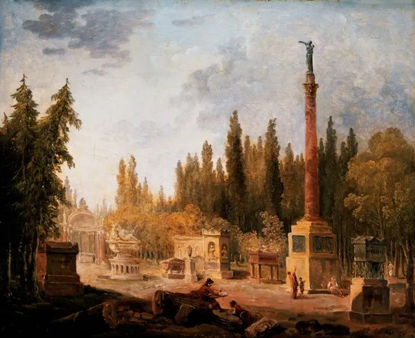 Le Jardin du Musée des monuments français, ancien couvent des Petits-Augustins av Hubert Robert