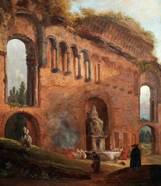 Roman ruins with laundresses av Hubert Robert