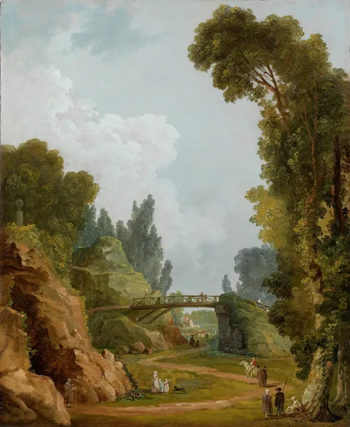 The Rustic Bridge, Château de Méréville, France av Hubert Robert