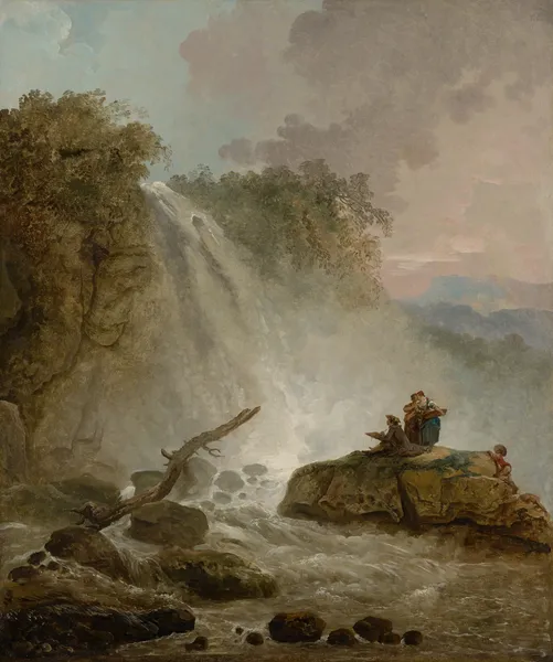 Waterfall with Drawing Artist av Hubert Robert