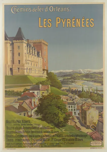 Chemins de fer d’Orléans. Les Pyrénées – billets à prix réduits av Frederic Hugo d’Alési