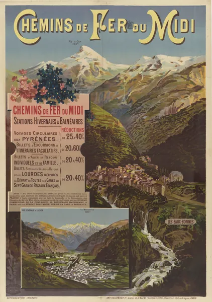 Chemins de fer du Midi – Stations hivernales et balnéaires. Les Eaux-Bonnes, Luchon av Frederic Hugo d’Alési