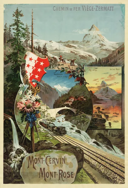 Mont Cervin, Mont Rose. Chemin de fer Viège-Zermatt av Frederic Hugo d’Alési