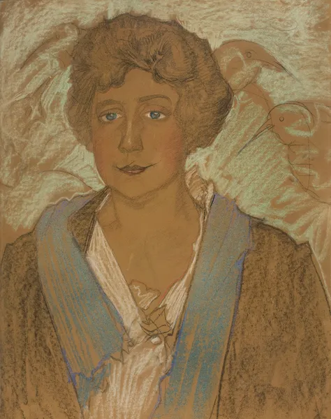 Portrait of Tekla Potocka, with birds in the background av Stanisław Ignacy Witkiewicz