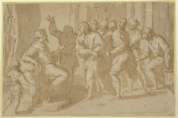 Christ before Caiaphas av Jacopo Palma il Giovane