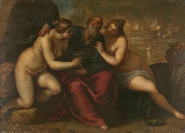 Lot and his Daughters av Jacopo Palma il Giovane