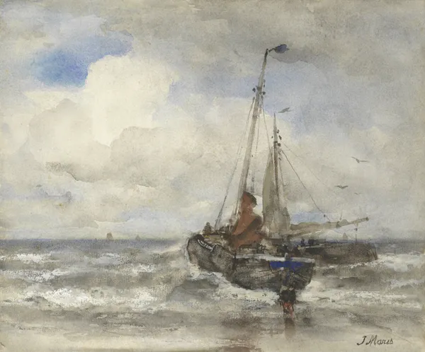 Twee vissersschepen bij het strand av Jacob Maris
