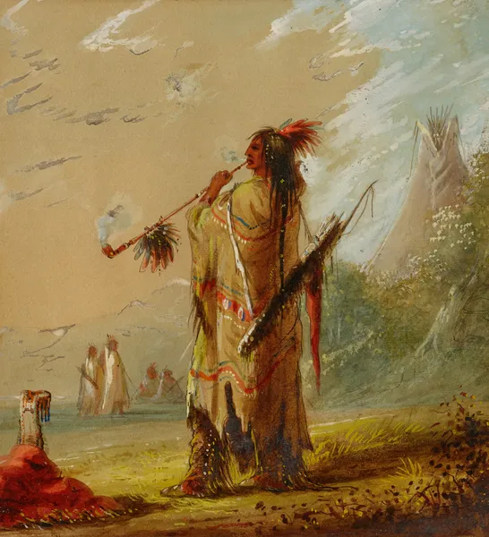 A Shoshonee Indian Smoking av Alfred Jacob Miller