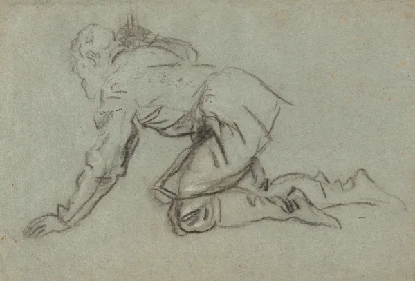 A Kneeling Man Holding a Staff (recto) av Jacopo Tintoretto