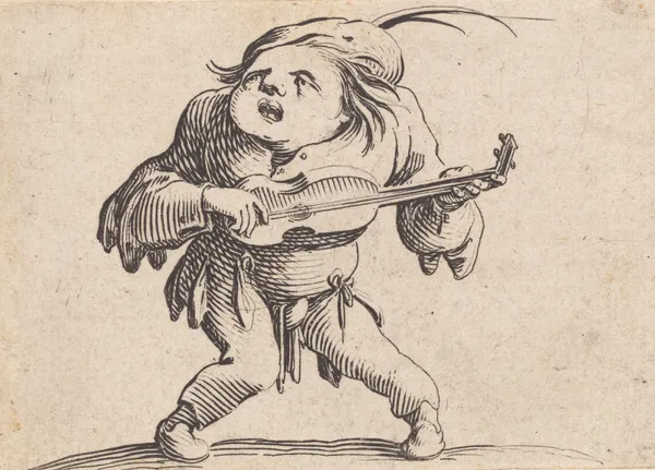 Le bancal jouant de la guitar av Jacques Callot