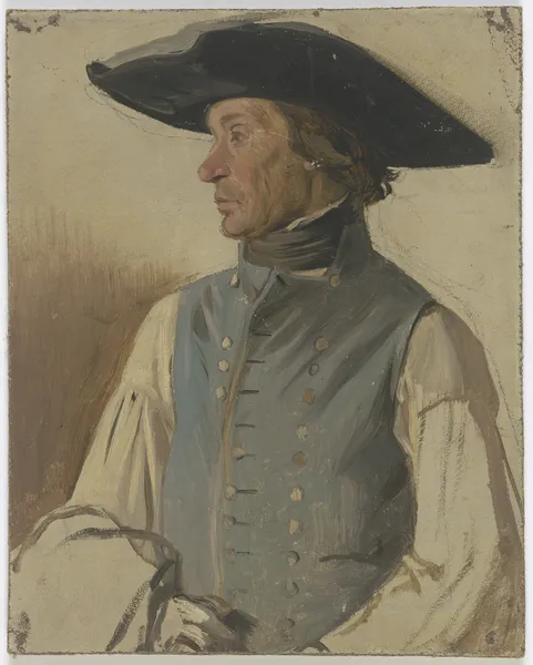 Bauer mit großem Hut und blauer Weste av Jakob Becker