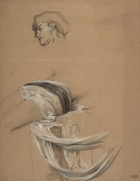Studies of a man’s draped waist, and head av Herbert James Draper