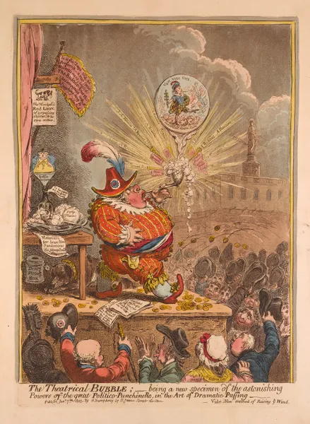 The theatrical bubble – being a new specimen of the astonishing powers of the great Politico-Punchinello in the art of dramatic puffing av James Gillray