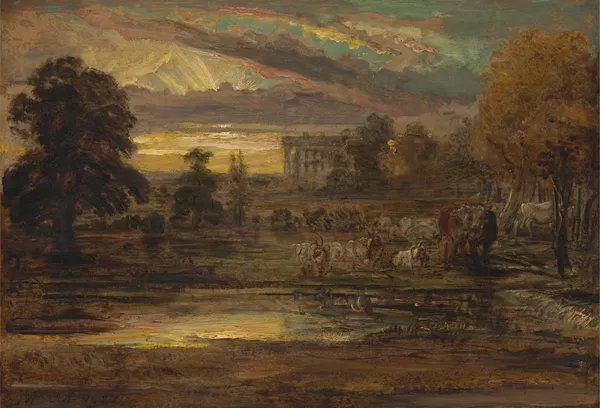 Cattle at a Pool at Sunrise av James Ward