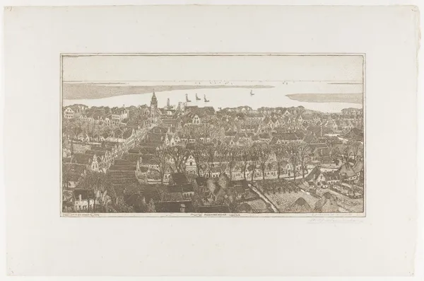 Topografische prent van Monnikendam av Wijnand Otto Jan Nieuwenkamp