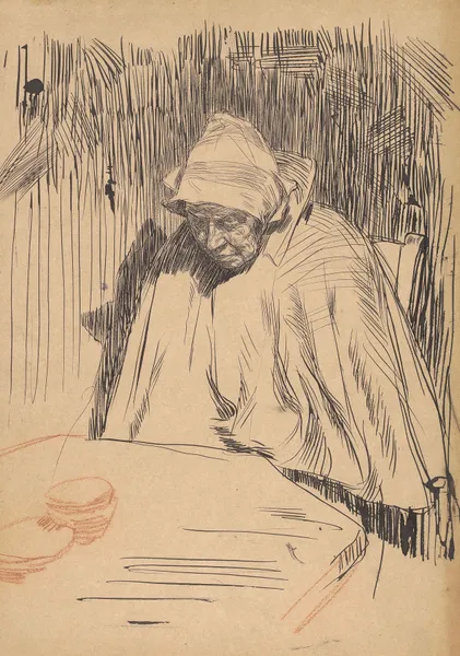 Oude vrouw aan tafel (Malle Teun) av Jan Veth