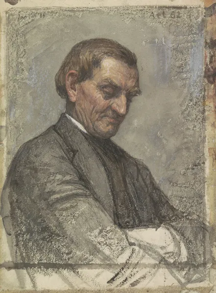 Portret van een man, met neergeslagen blik av Jan Veth