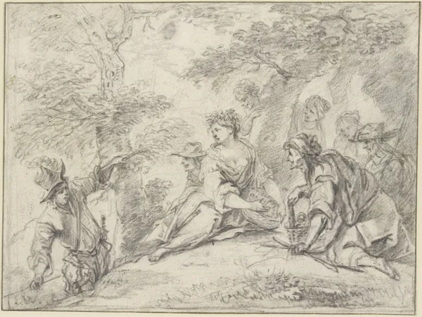Ein Kavalier überrascht eine ländliche Gesellschaft av Jan Weenix
