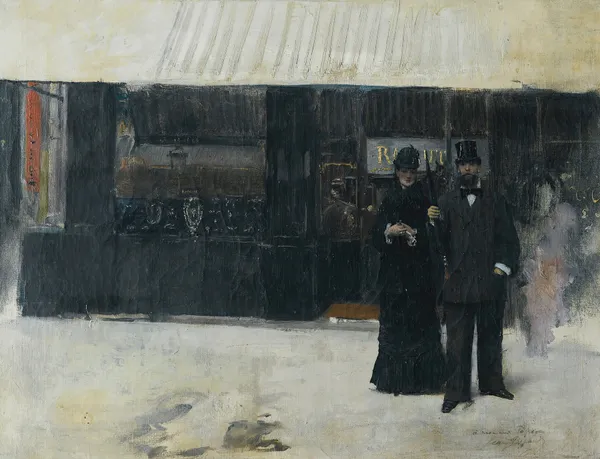 Couple devant une bijouterie av Jean Béraud