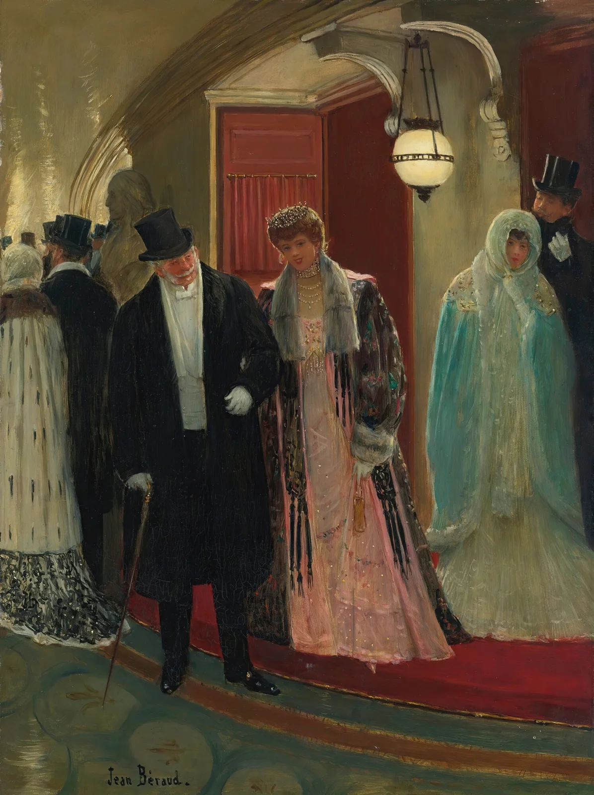 Exit From The Loge Of The Opera av Jean Béraud