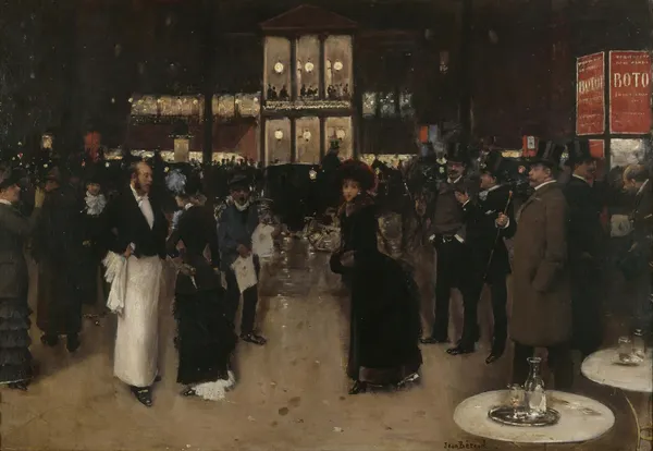 Le boulevard Montmartre, la nuit, devant le théâtre des Variétés av Jean Béraud