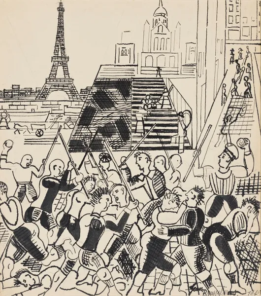 Bataille de gamins dans une rue de Paris av Jean Brusselmans