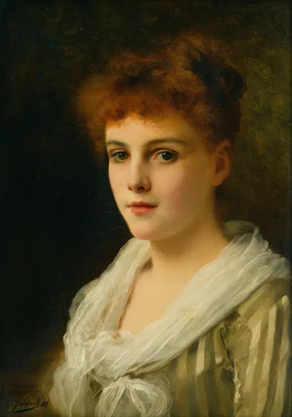 An auburn haired beauty av Gustave Jean Jacquet