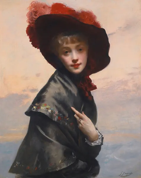 Dame au chapeau av Gustave Jean Jacquet