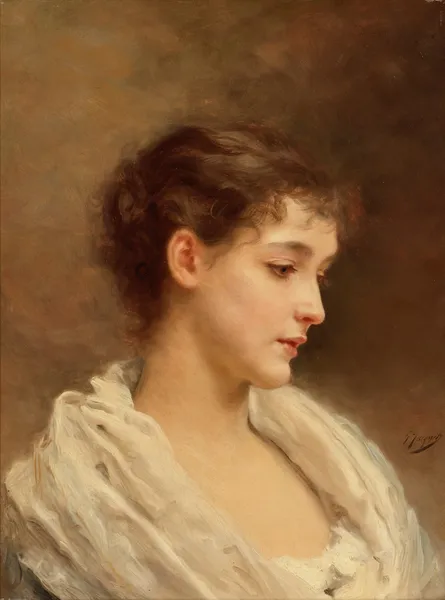Portrait of a young girl av Gustave Jean Jacquet