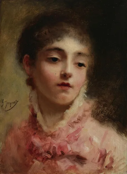 Young Woman In A Pink Dress av Gustave Jean Jacquet