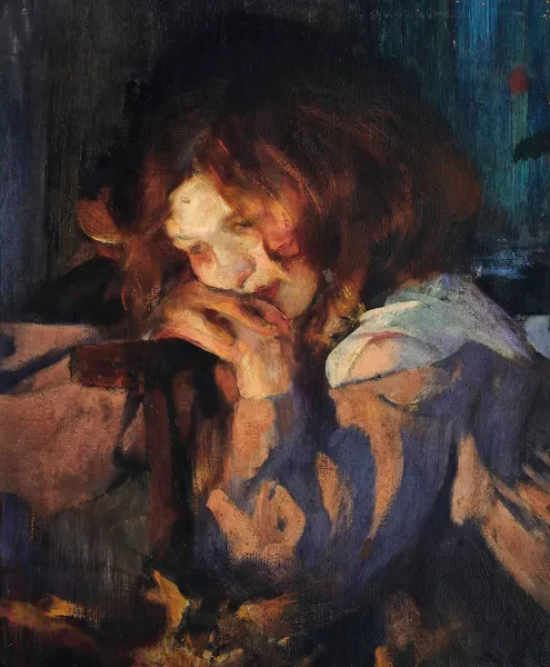 Kitty by firelight av James Jebusa Shannon