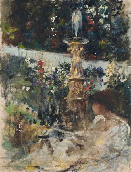 Reading by the fountain av James Jebusa Shannon