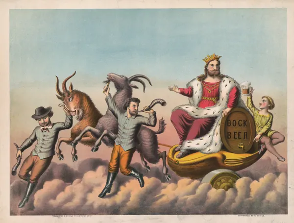 Bock Beer [goats carrying Gambrinus on a chariot] av Henry Jerome Schile