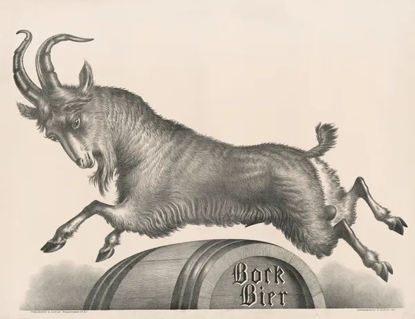 Bock Bier [goat jumping over barrel marked with title] av Henry Jerome Schile