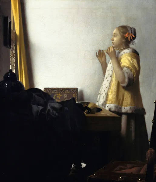 Young Woman with a Pearl Necklace (from 1663 until 1665) av Johannes Vermeer